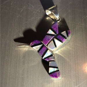 Opal Sugalite & Black Onyx  Hummingbird Pendant Inlay / 925  Reversible to Opal